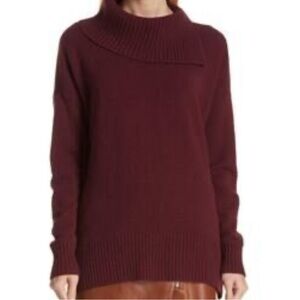 Nordstrom Signature 100% Cashmere Burgundy Split Neck Sweater